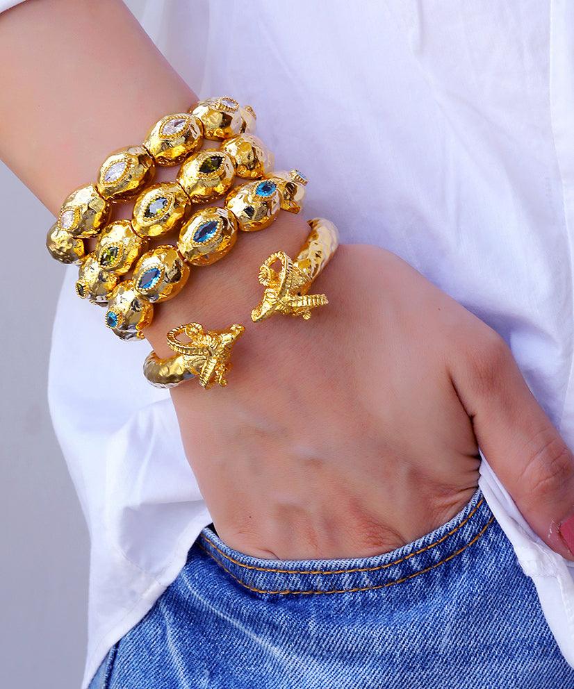 Baguette Stone Bangle Bracelet - Gold - Bansri Mehta Design