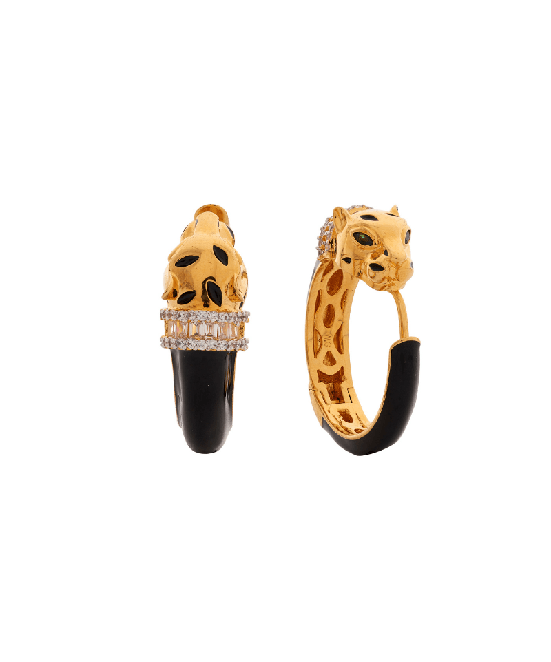 Gold Deux Panthera Headed Necklace, Bracelet Cuff, Earring & Ring - Bansri Mehta Design