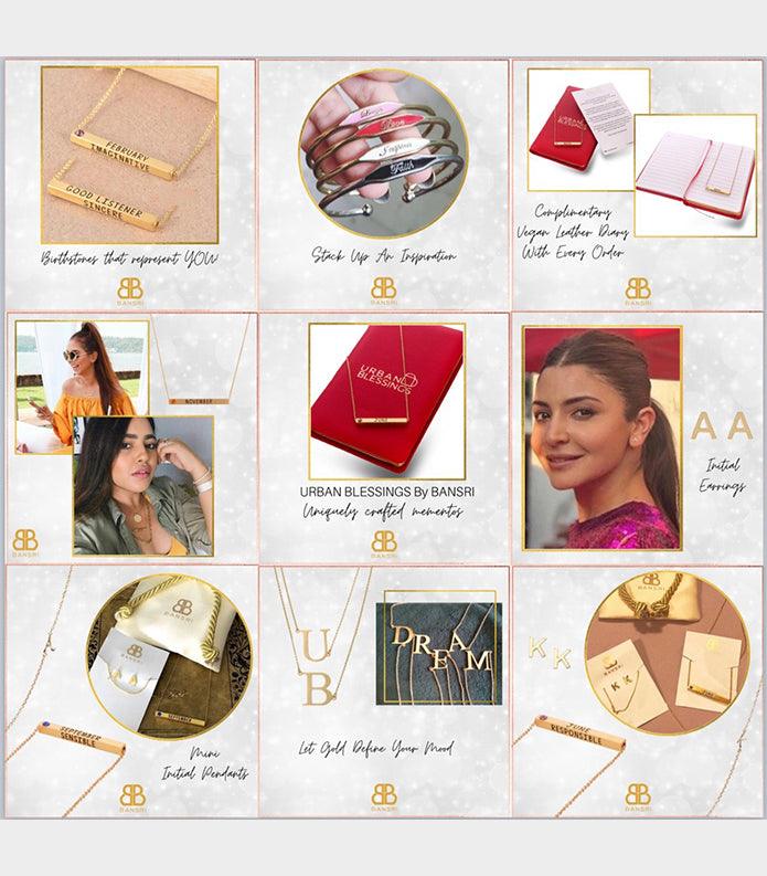 22k Gold Plated Birthmonth Engraved Bar Necklace - Jan to Dec - Bansri Mehta Design