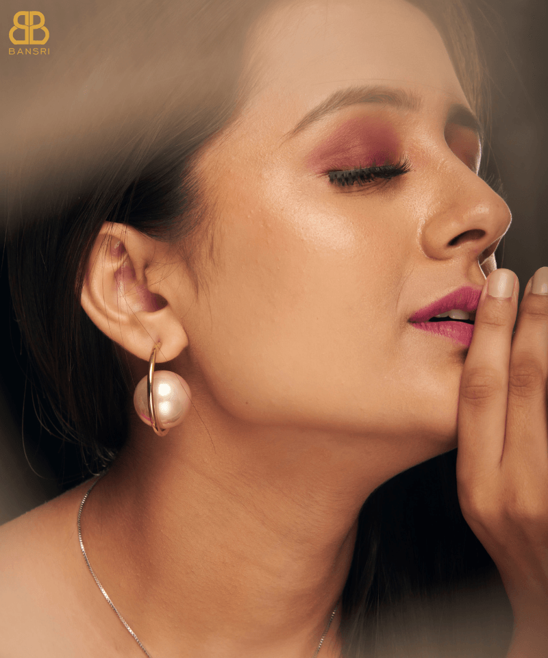 Pearl Ball Semi Hoop Earring - Bansri Mehta Design