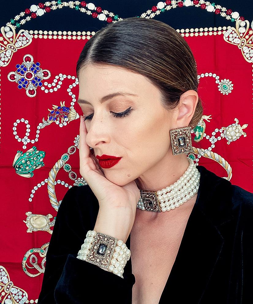 Maharani Pearl Necklace, Bracelet & Earring Set - Bansri Mehta Design