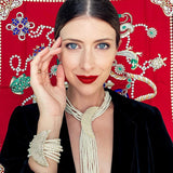Crescent Moon Pearl Lariat Necklace & Bracelet Set - Bansri Mehta Design
