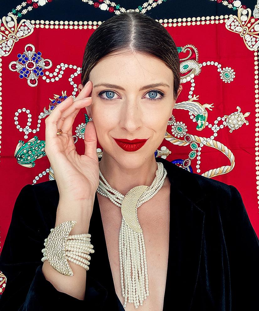 Crescent Moon Pearl Lariat Necklace & Bracelet Set - Bansri Mehta Design