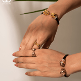 Gold Deux Panthera Headed Necklace, Bracelet Cuff, Earring & Ring - Bansri Mehta Design