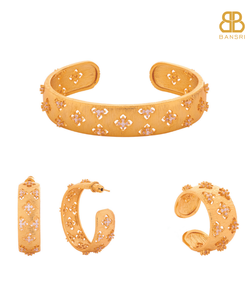 Imana Flexi Mesh Bracelet, Hoop Earrings & Ring Set - Bansri Mehta Design
