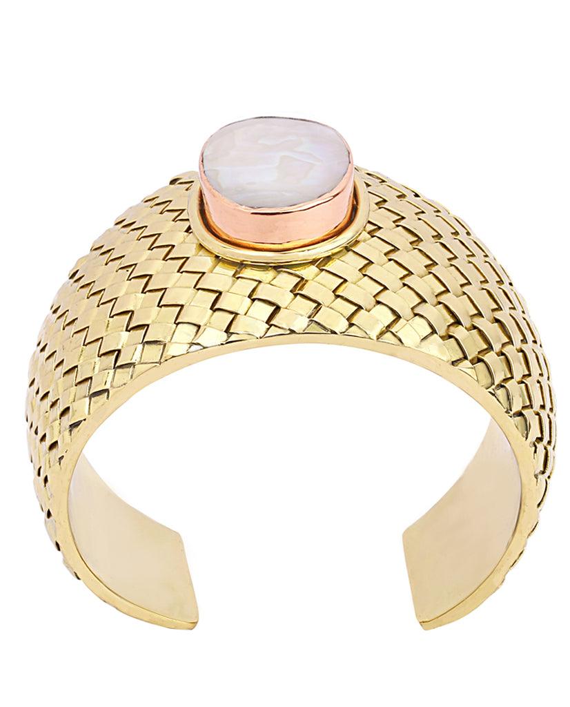 Samantha Basketweave Oyster Shell Mop Cuff - BANSRI                                                                 Jewelry Lounge