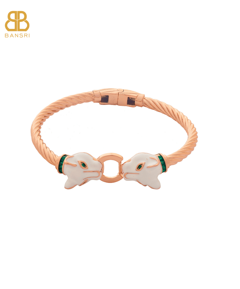 Double Headed Enamel Panther Headed Bangle Bracelet - Bansri Mehta Design