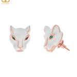 Enamel Panther Head Stud Earring - Bansri Mehta Design