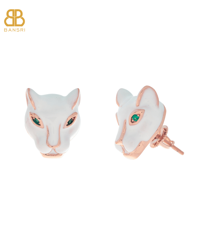 Enamel Panther Head Stud Earring - Bansri Mehta Design