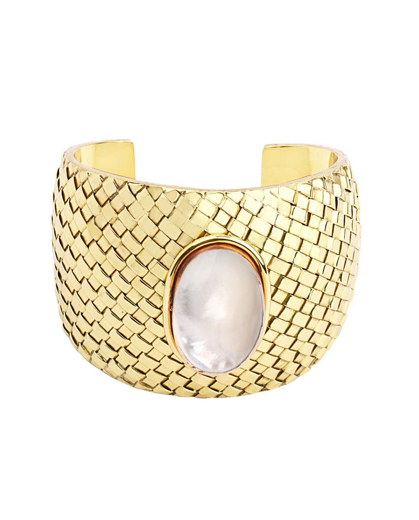 Samantha Basketweave Oyster Shell Mop Cuff - BANSRI                                                                 Jewelry Lounge
