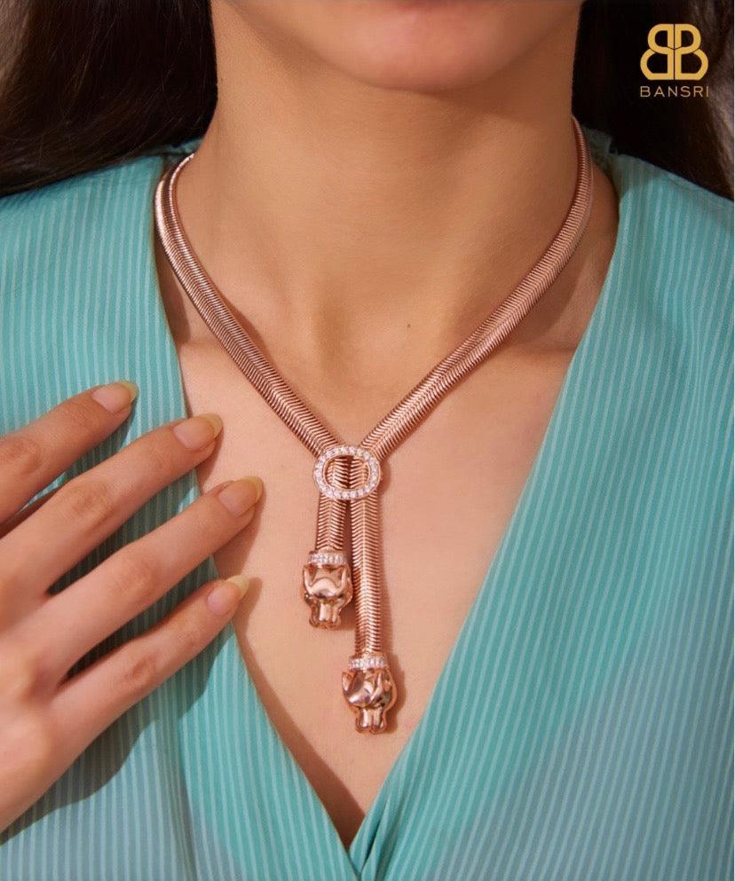 Double Headed Panthera Snakechain Dangler Necklace - Bansri Mehta Design