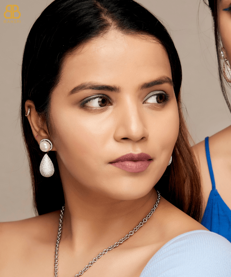 Pearl Statement Crystal Studded Earrings - Bansri Mehta Design