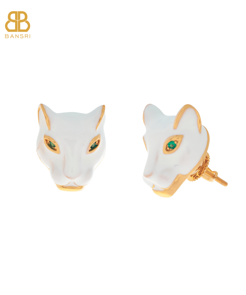 Enamel Panther Head Stud Earring - Bansri Mehta Design