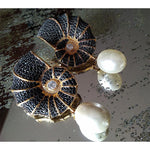 Conch Shell Crystal Encrusted Pearl Drop Earrings - Bansri Mehta Design