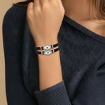 Double Evil Eye Adjustable Wrap Bracelet-Necklace Choker with Swarovski Crystals - Bansri Mehta Design