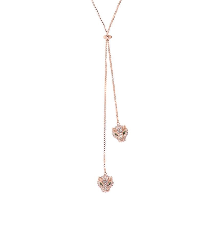 Double Headed Panthera Adjustable Lariat Necklace - Bansri Mehta Design