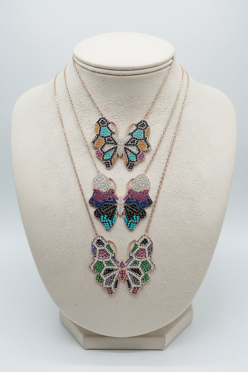 Multicolour Butterfly Necklace with Swarovski Crystals - Bansri Mehta Design