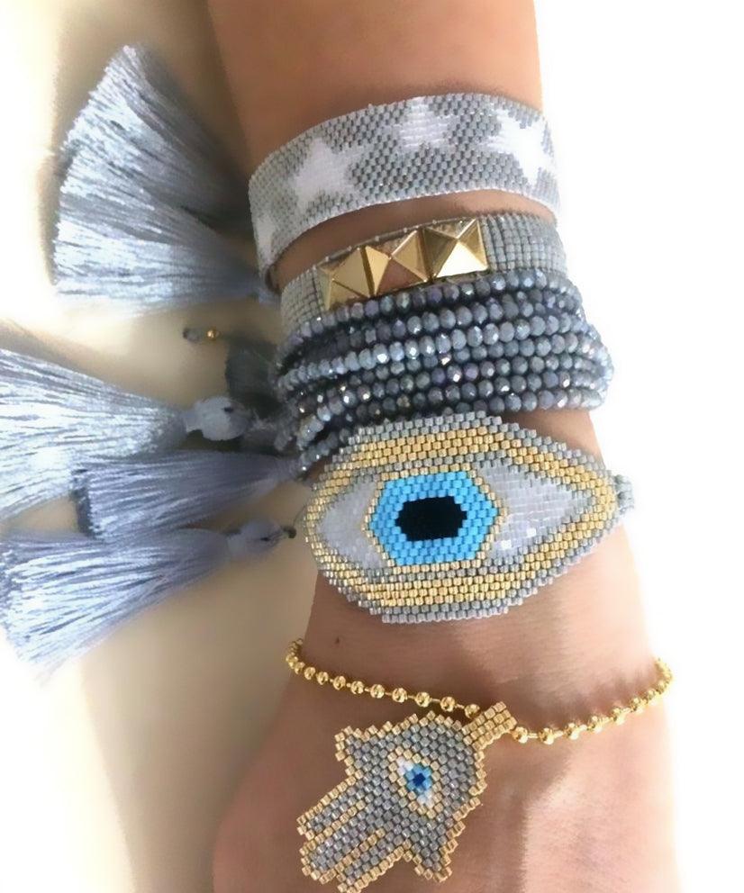 Cuboid Star Studded Beaded Adjustable Bracelet - Bansri Mehta Design