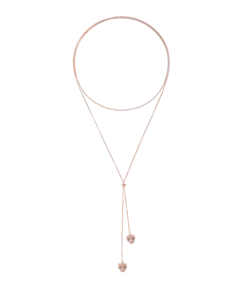 Double Headed Panthera Adjustable Lariat Necklace - Bansri Mehta Design