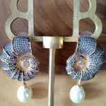 Conch Shell Crystal Encrusted Pearl Drop Earrings - Bansri Mehta Design