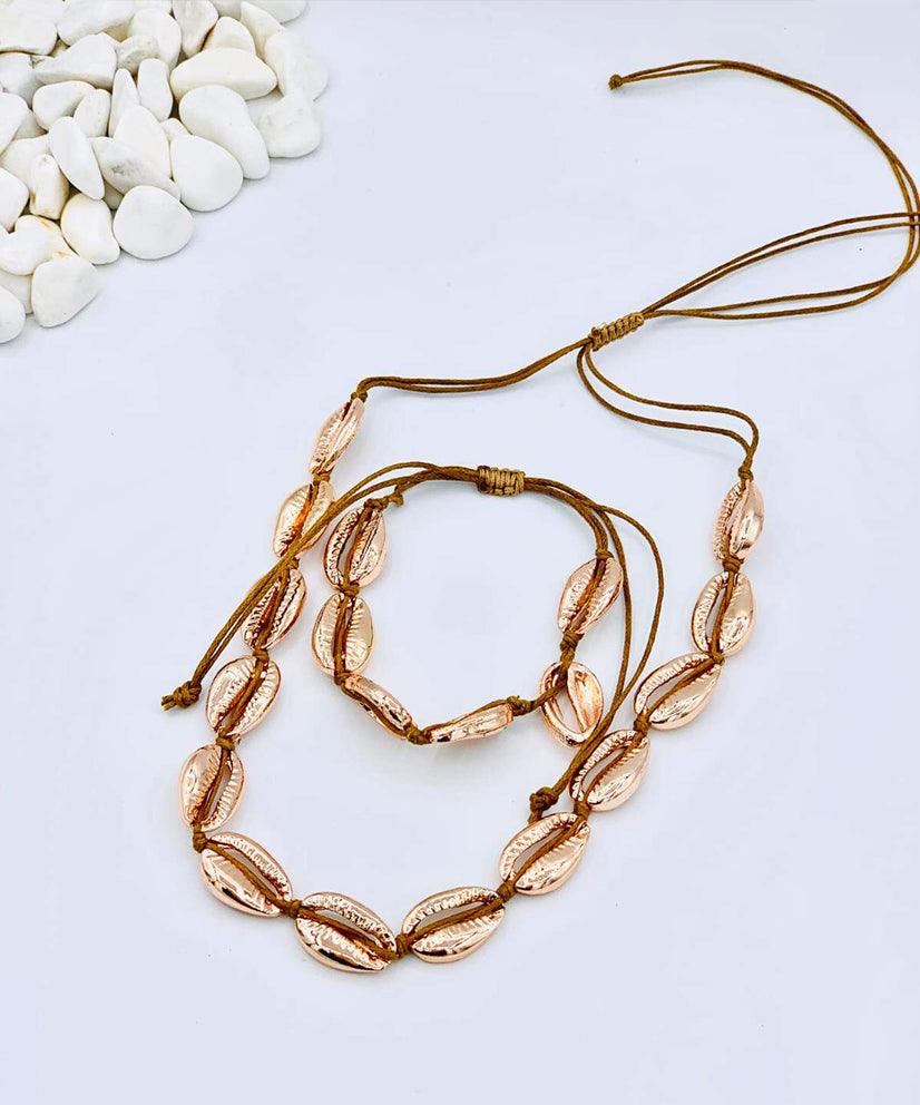 Gold Cowrie Shell Necklace & Bracelet/Anklet Set - Bansri Mehta Design