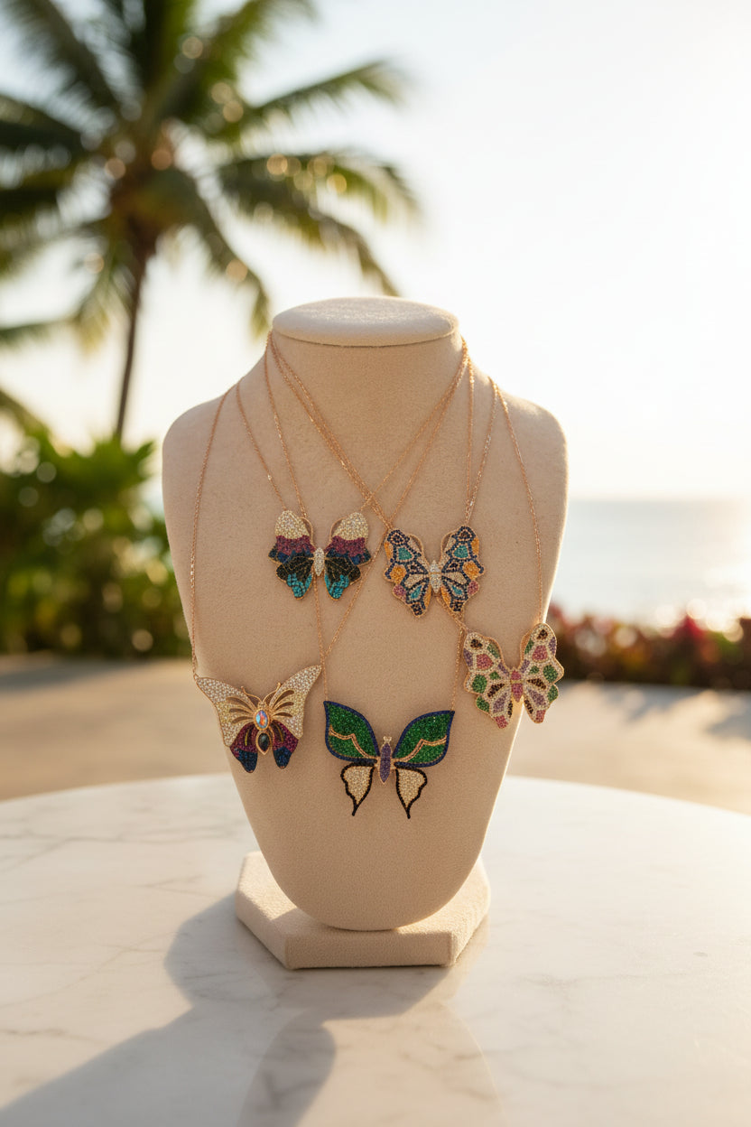 Multicolour Butterfly Necklace with Swarovski Crystals - Bansri Mehta Design