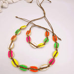 Neon Multicolor Cowrie Shell Necklace & Bracelet/Anklet Set - Bansri Mehta Design