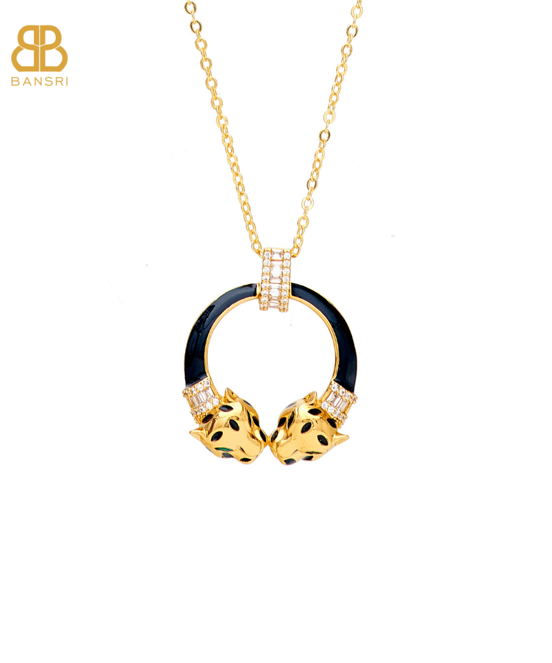 Gold Deux Panthera Headed Necklace, Bracelet Cuff, Earring & Ring - Bansri Mehta Design