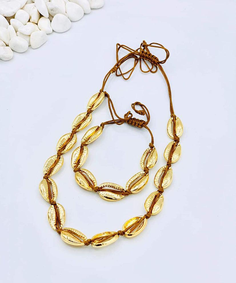 Gold Cowrie Shell Necklace & Bracelet/Anklet Set - Bansri Mehta Design