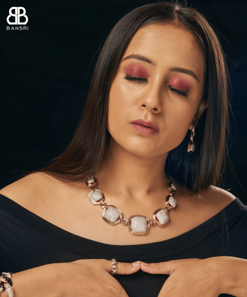 Cuboid Interlink Statement Collar Necklace & Earring Set - Bansri Mehta Design