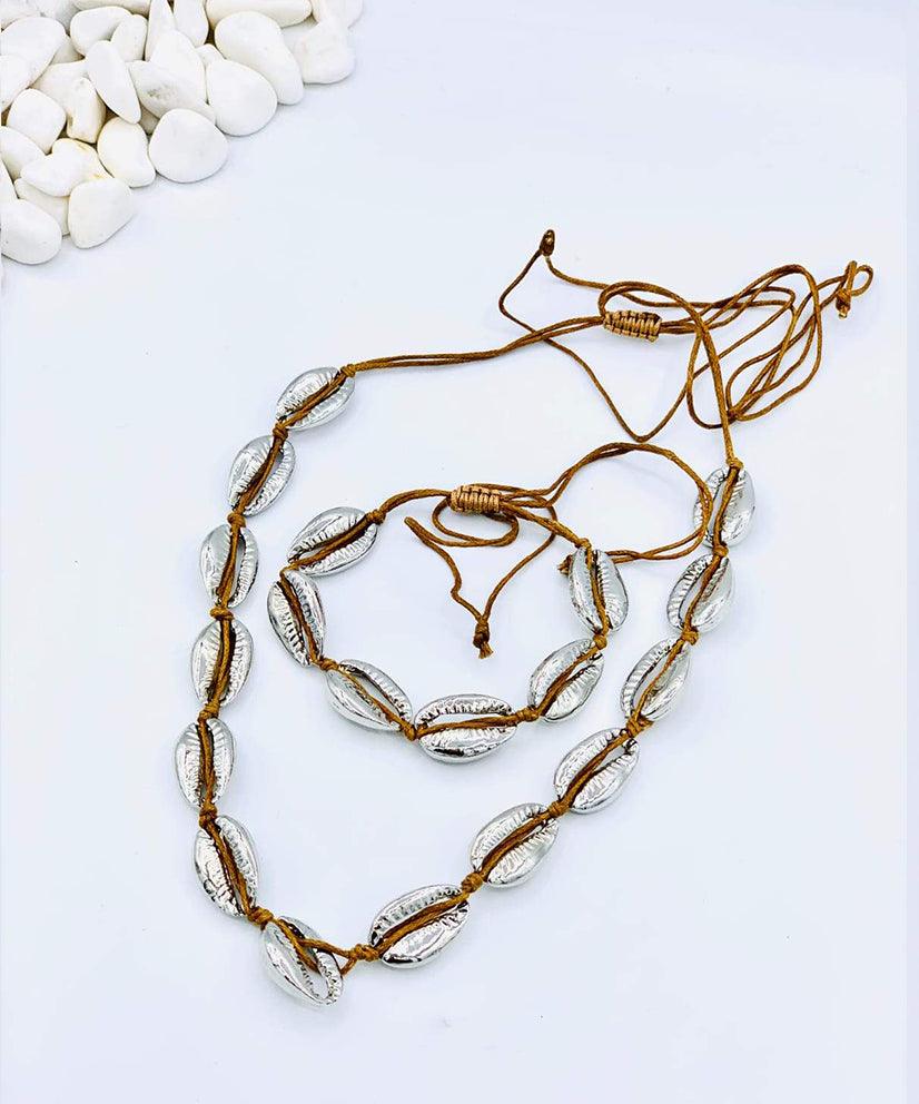 Silver Cowrie Shell Necklace & Bracelet/Anklet Set - Bansri Mehta Design