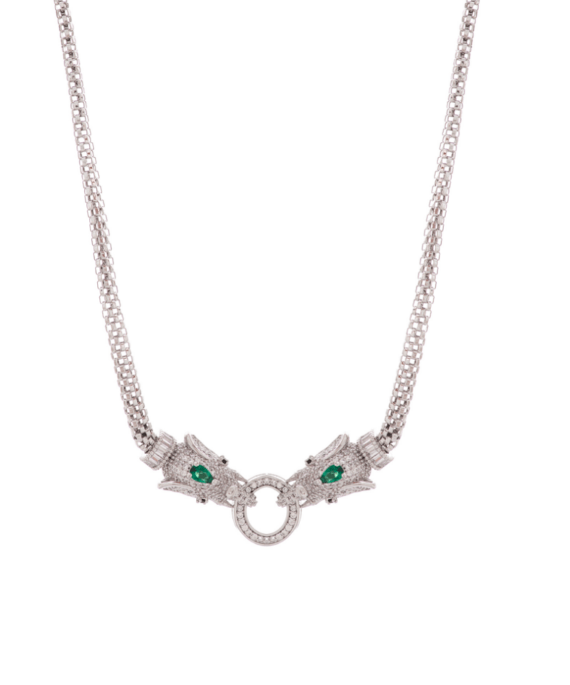 Royal Double Headed Elephant Baguette Collar Necklace, Earring & Ring Set - Bansri Mehta Design