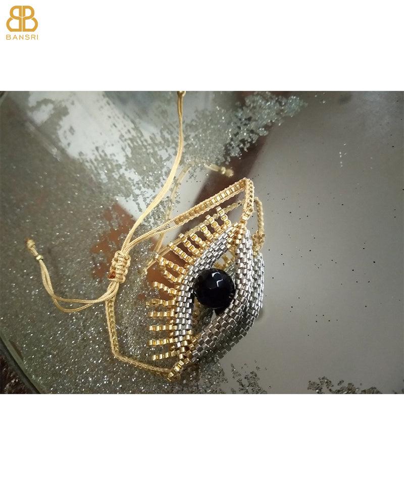 Silver-Gold Eye Shine Beaded Bracelet - Bansri Mehta Design