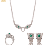 Royal Double Headed Elephant Baguette Collar Necklace, Earring & Ring Set - Bansri Mehta Design