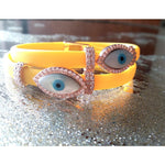 Double Evil Eye Adjustable Wrap Bracelet-Necklace Choker with Swarovski Crystals - Bansri Mehta Design