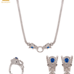 Royal Double Headed Elephant Baguette Collar Necklace & Earring and Ring Set - Bansri Mehta Design