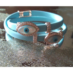 Double Evil Eye Adjustable Wrap Bracelet-Necklace Choker with Swarovski Crystals - Bansri Mehta Design