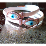 Double Evil Eye Adjustable Wrap Bracelet-Necklace Choker with Swarovski Crystals - Bansri Mehta Design