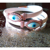 Double Evil Eye Adjustable Wrap Bracelet-Necklace Choker with Swarovski Crystals - Bansri Mehta Design