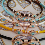 Double Evil Eye Adjustable Wrap Bracelet-Necklace Choker with Swarovski Crystals - Bansri Mehta Design