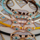 Double Evil Eye Adjustable Wrap Bracelet-Necklace Choker with Swarovski Crystals - Bansri Mehta Design