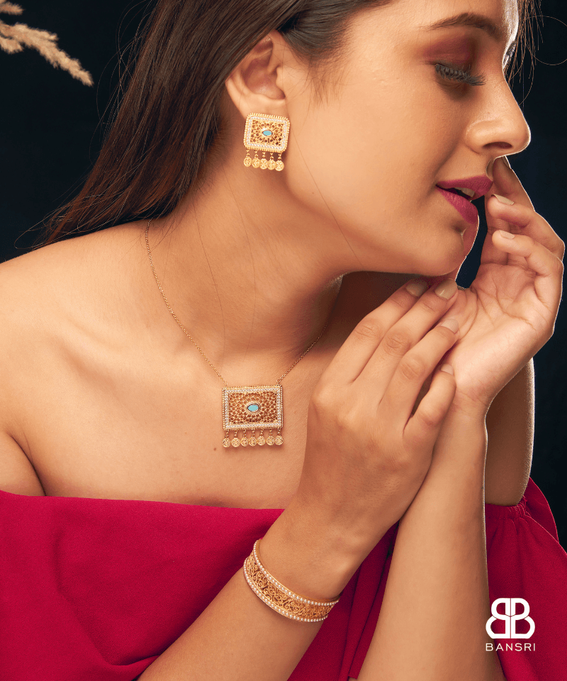 Filigree Carved Royalty Necklace & Earring Set - Bansri Mehta Design