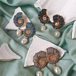 Conch Shell Crystal Encrusted Pearl Drop Earrings - Bansri Mehta Design