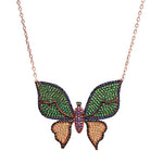 Green and Gold Butterfly Necklace with Swarovski Crystals - Bansri Mehta Design