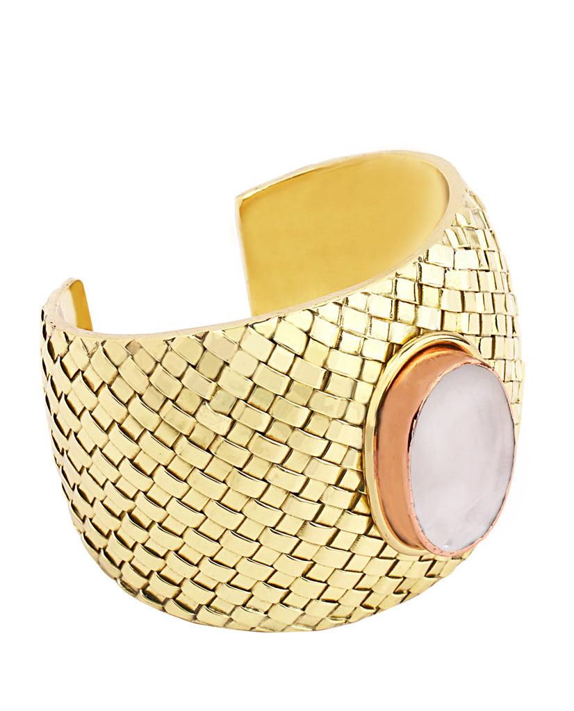 Samantha Basketweave Oyster Shell Mop Cuff - BANSRI                                                                 Jewelry Lounge