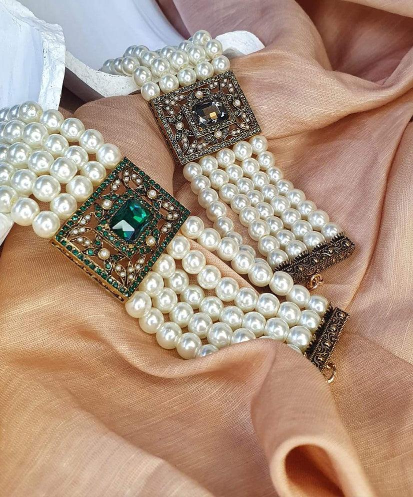 Maharani Pearl Necklace, Bracelet & Earring Set - Bansri Mehta Design