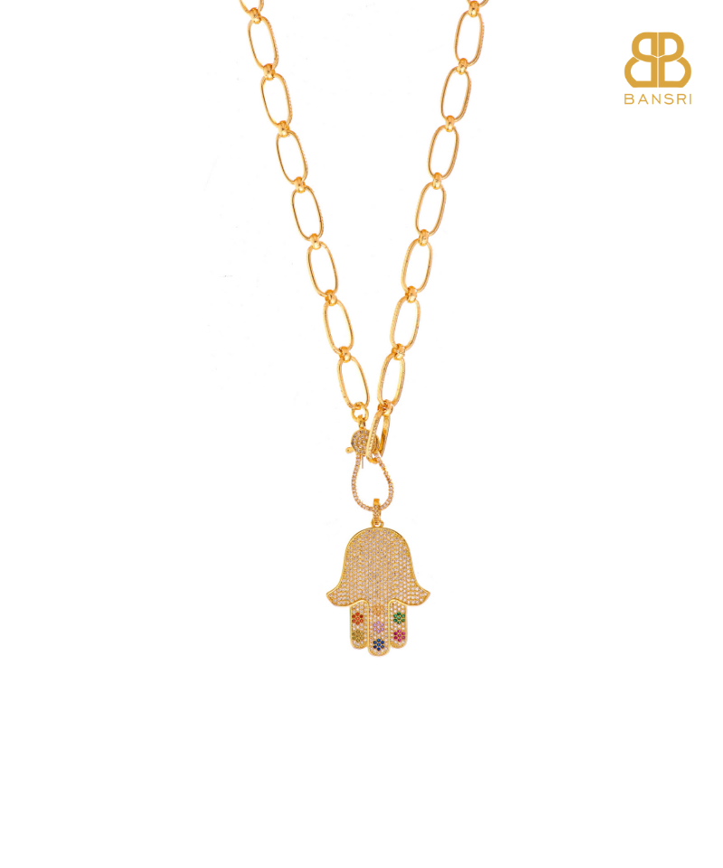 Multi hued Big Hamsa Detachable Pendant Link Necklace