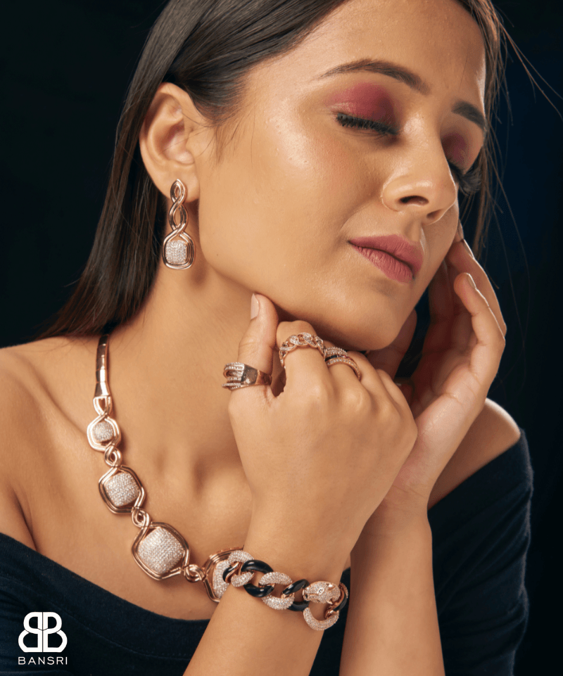 Cuban Link Twister Panther Necklace, Bracelet & Earring Set - Bansri Mehta Design
