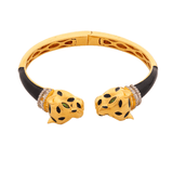 Gold Deux Panthera Headed Necklace, Bracelet Cuff, Earring & Ring - Bansri Mehta Design