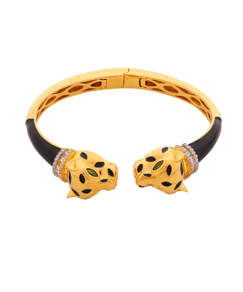 Gold Deux Panthera Headed Necklace, Bracelet Cuff, Earring & Ring - Bansri Mehta Design